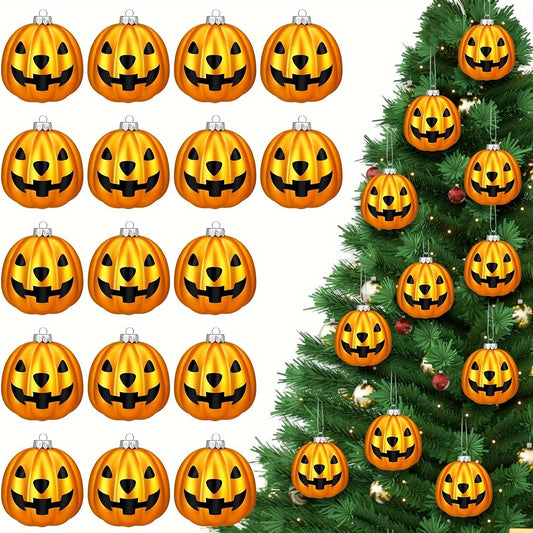 Pinenjoy 24Pcs Halloween Pumpkin Ornament Spooky Jack-O-Lantern Hanging Balls for Thanksgiving Halloween Christmas Holiday Party Home Decorations