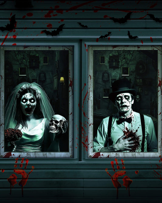 YUSPENYE 2 Pack of Halloween Newlyweds Ghost Window Door Cover, Halloween Decoration, Party Decors no Frame