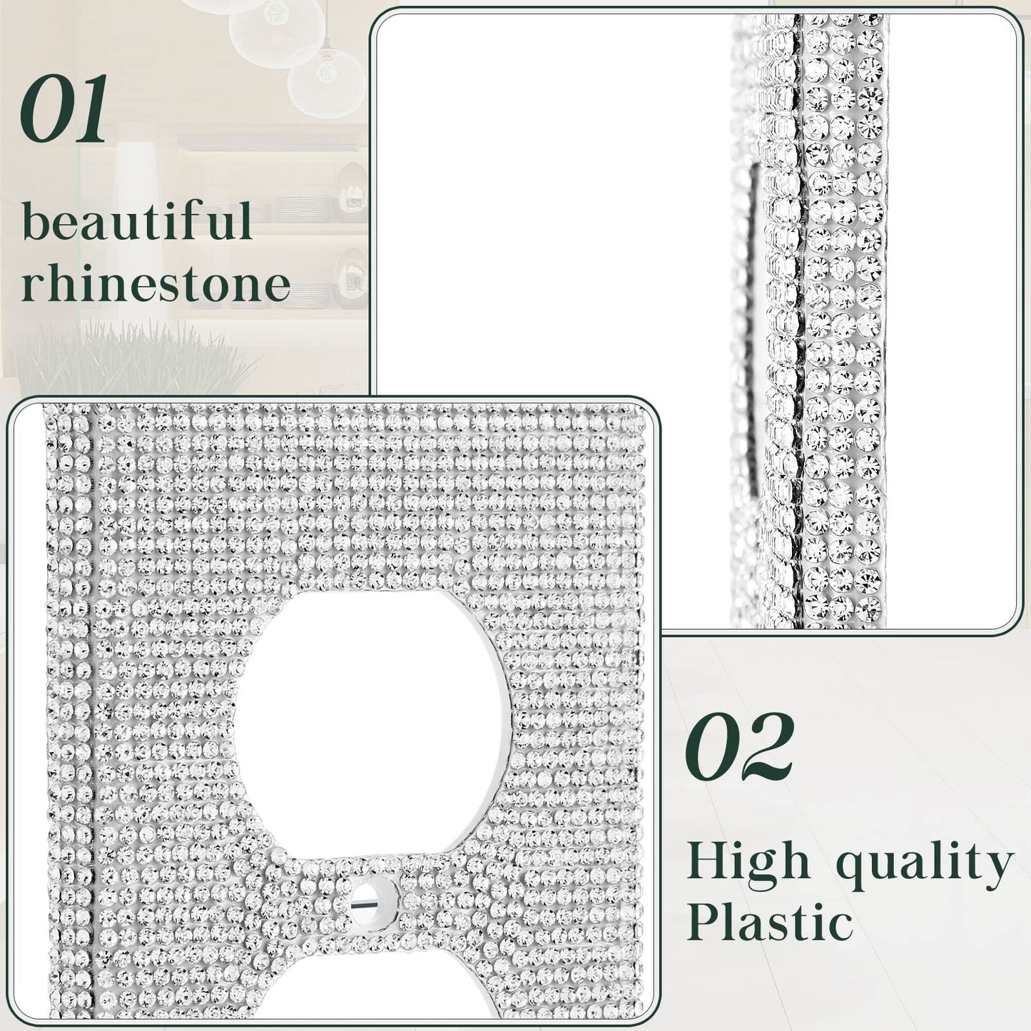 Kathfly 10 Pcs Silver Rhinestone Outlet Covers, Bling Decorative Wall Plates for Electrical Outlets, Glitter Socket Covers with Screws, Glam Outlet Wall Plates for Bedroom Bathroom Home Decor