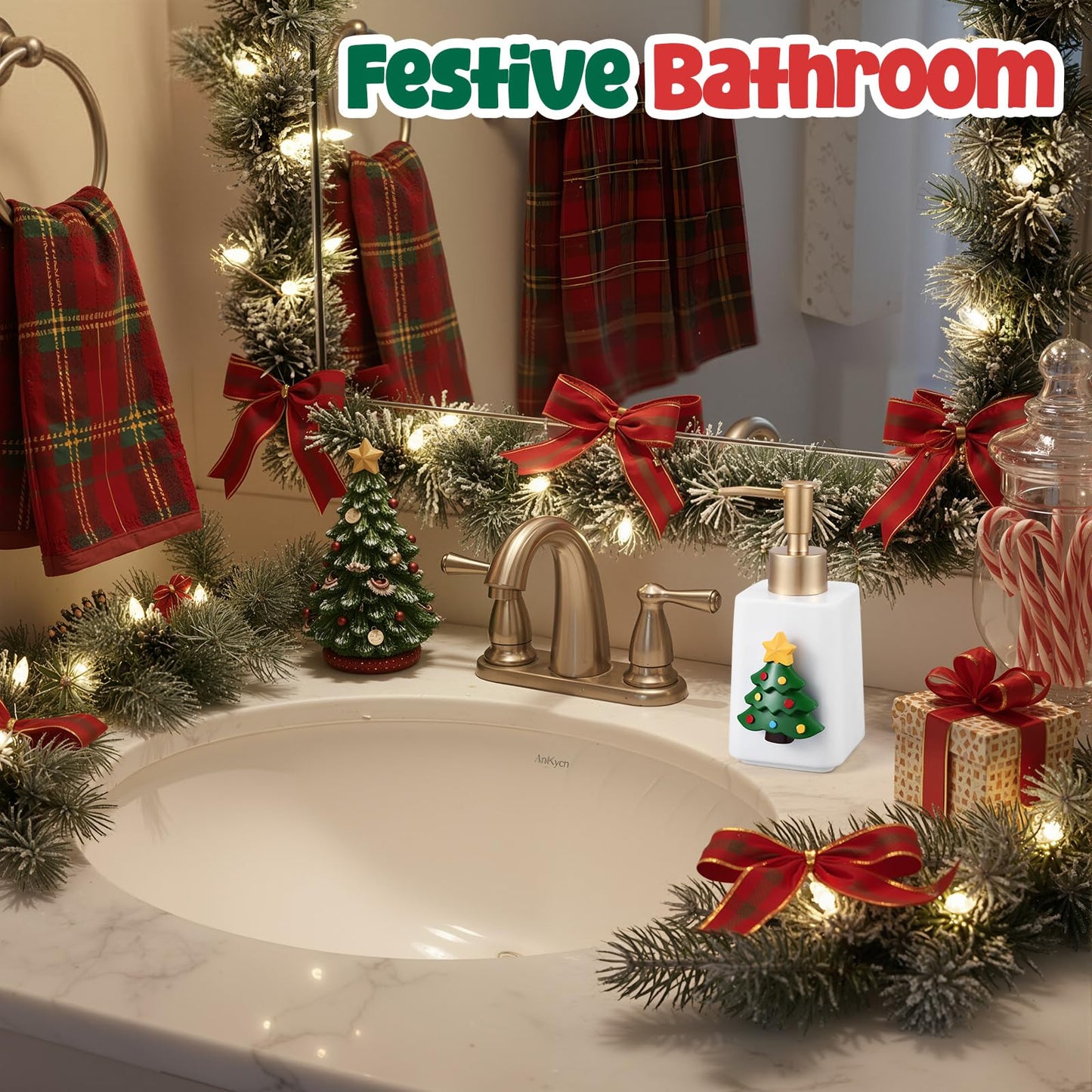 Gejoy Seasonal Soap Dispenser Patriotic 4th of July Magnetic Interchangeable Set - Ceramic Hand Soap Dispenser with 9 Seasonal Resin Ornaments & Magnetic Pads-Festive Bathroom & Kitchen Dec(Gold)