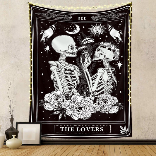 Naykow Skull Tapestries Black and White Skeleton Gothic Grunge Dark Witchy Wall Hanging Decor Tapestry for Bedroom Aesthetic Alt Room (60x90 inches vertical)
