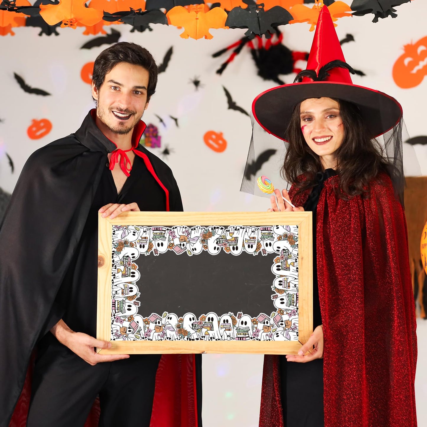 Whaline 65 Ft Halloween Bulletin Board Border Boo Ghost Book Floral Die Cut Trim Border Roll for Home Party Classroom Chalkboard Window Decor
