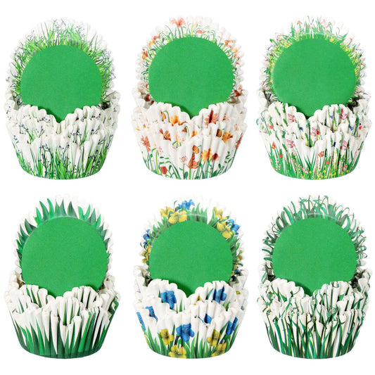Patelai 240 Pcs Flower Petal Cupcake Liners 6 Styles Disposable Summer Floral Dessert Baking Cups Wildflower Grass Paper Muffin Wrappers Decor for Bridal Baby Shower Wedding Birthday Party Supplies
