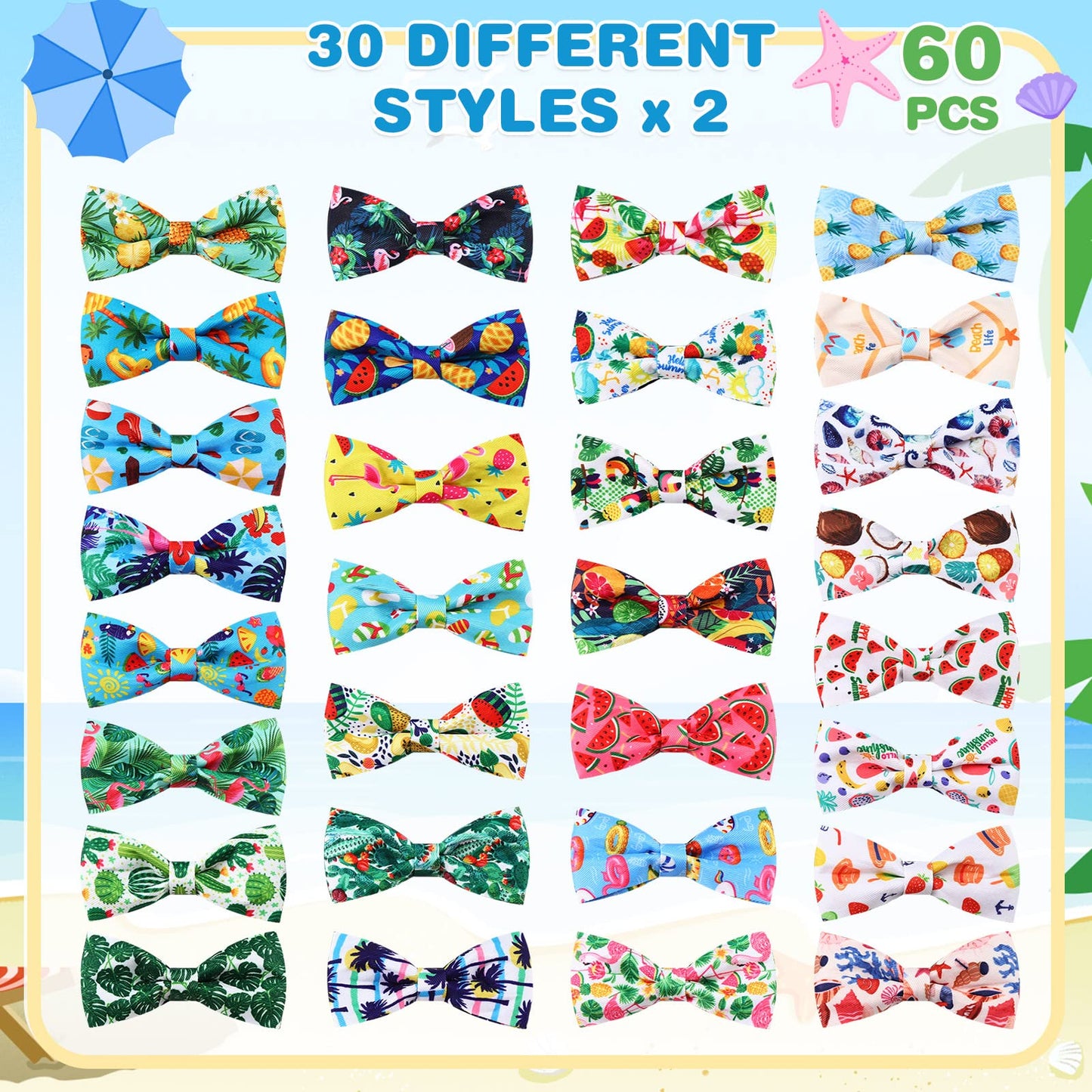 Sanwuta 60 Pcs Collar Dog Bow Ties Hawaiian Pet Bow Tie Dog Accessories Detachable Attachment Charms for Small Medium Large Dogs Cat Puppy Bows Grooming Supplies Hawaiian Costume(Summer)