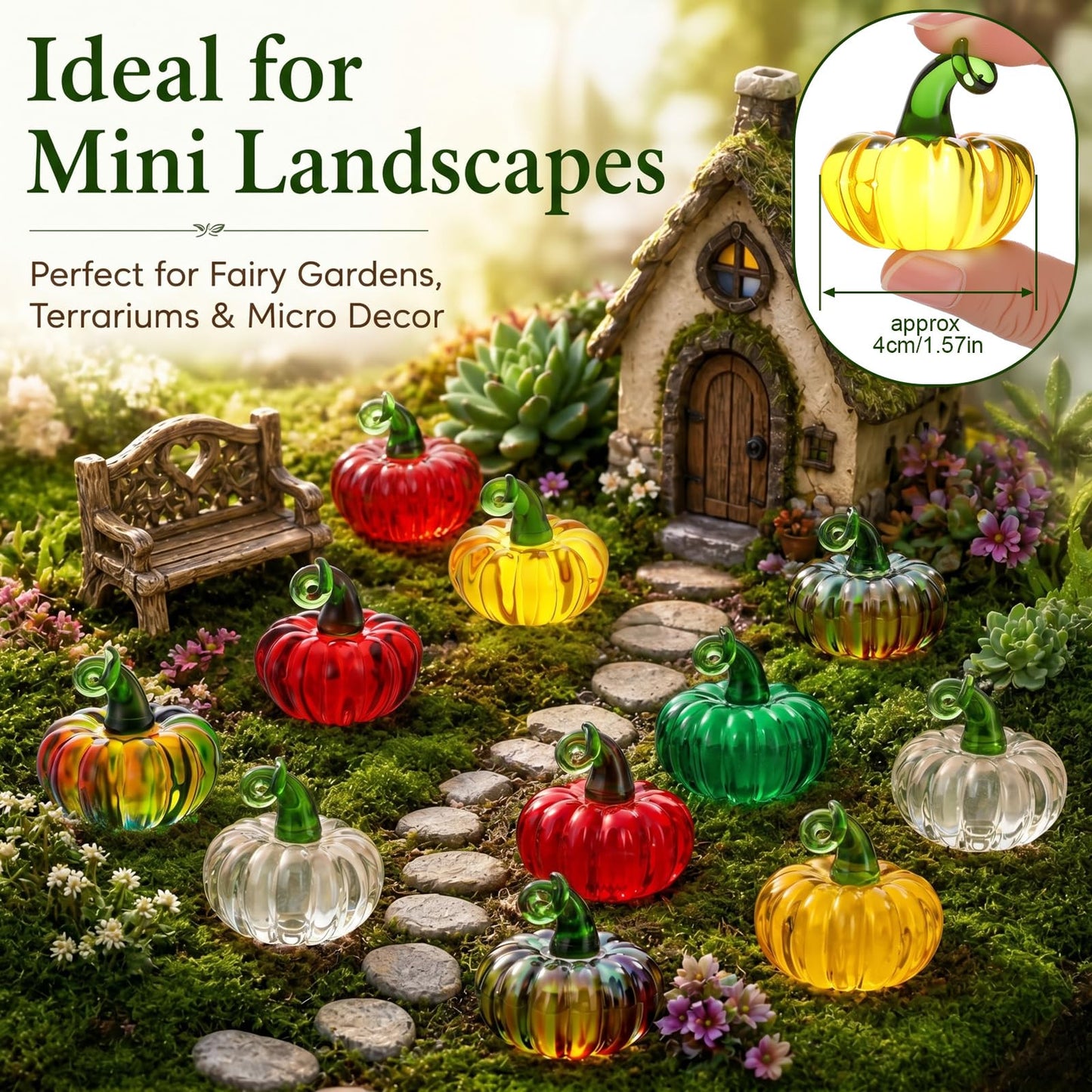 Yerliker 10 Pcs Halloween Mini Glass Pumpkins for Decorations 1.57 Inches Crystal Pumpkin Table Decor Harvest Centerpiece Bowl Fillers Glass Figurine Collectibles for Halloween Thanksgiving Fall Home