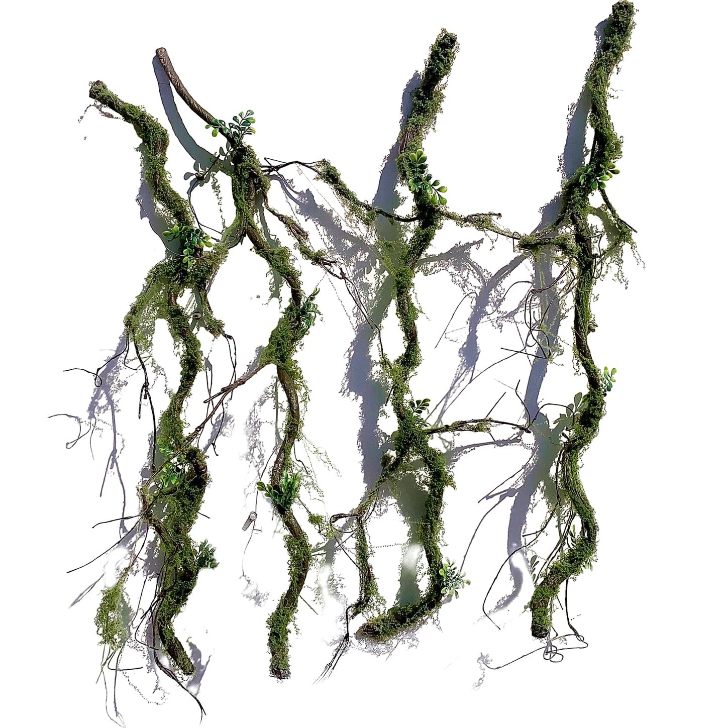 Dophinena 43 inches Moss Twig Vines Artificial Trees Branches Jungle Climber Fake Greenery Twigs Trunk with Greenery for Home Decor Garden Landscape Hanging Reptile Habitat Decor (Green - Pack of 2)
