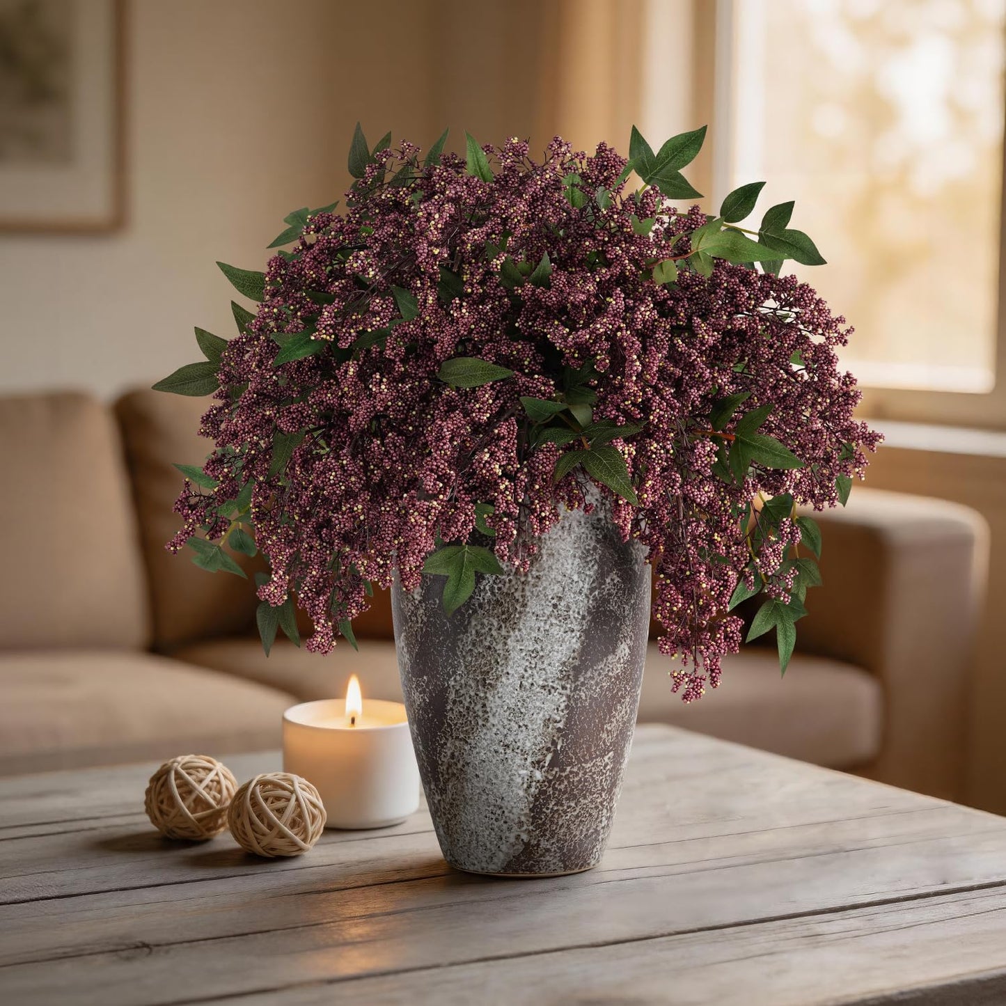 Miaikoe 3 Pcs Artificial Berry Stem 36" Realistic Flowers Picks Branches Faux Stem Spray DIY for Holiday Seasonal Farmhouse Mantel DIY Home Decorations (Dusty Plum)