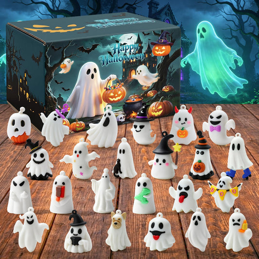 ONLYMISS Halloween Ghost Figures Party Favors Gifts, Goodie Bag Stuffer for Kids Boys Girls in Treat of Treating from Adult, Halloweens Exchange Gifts with 24 Pcs Collectible Ghost Figurines Toys