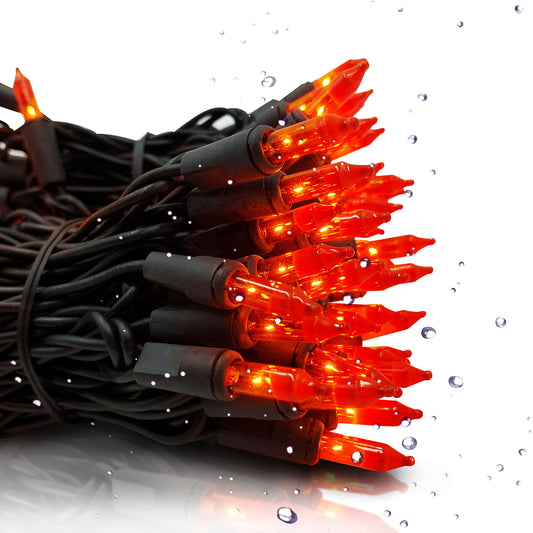 PARKIM Halloween Orange Lights String Outdoor 100 Mini Waterproof Incandescent Indoor Decoration Plug in 23 Feet Used for Patio Party Festive Courtyard Home (1, Orange)