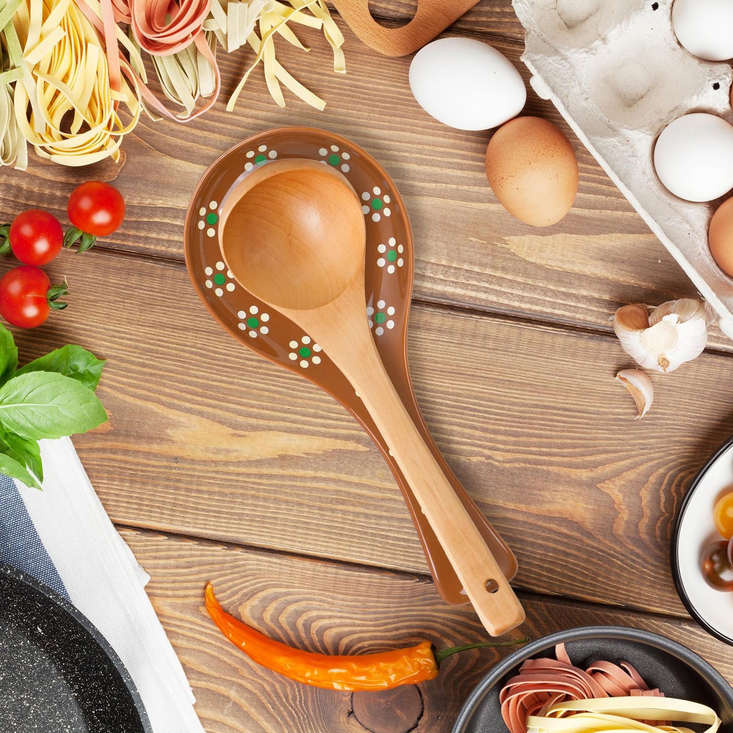 FYSUIMU Cielito Lindo 8.7 Inch Ceramic Spoon Rest for Kitchen Counter & Stove Top Brown Mexico Fiesta Cooking Spoon Holder for Utensils Home Decorations