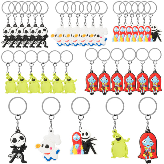 CFuguier Halloween Nightmare Keychains - 30Pcs Spooky Night Keyring Pack Rings Split Stocking Stuffers Car Keys Party Favor Women Men Purse Handbags Backpack Bag Charm Goth Accessories Trick Or Treat