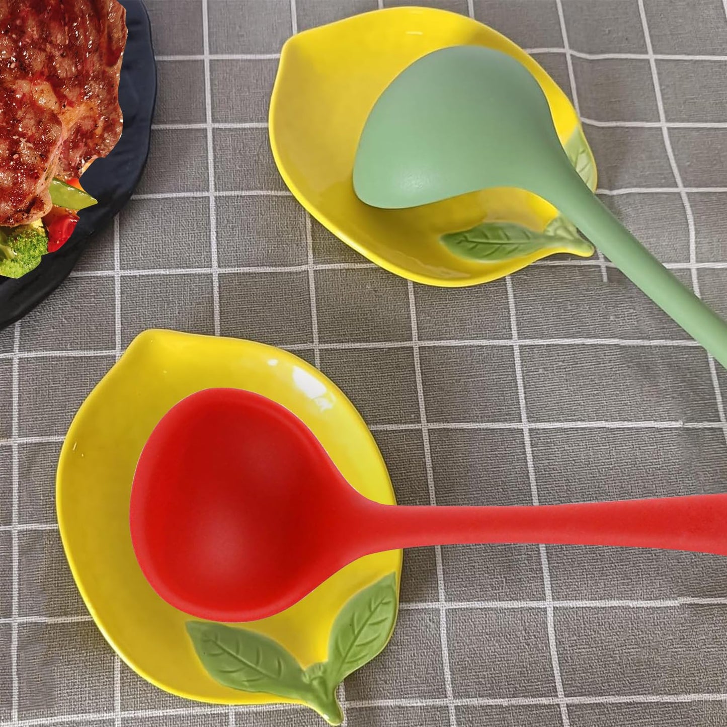2 PCS Spoon Rests, Ceramic Spoon Rest, Cute Lemon Shaped Spoon Rests, Utensil Rest Spoon Rest Stove Top, Kitchen Cooking Spoon Holder for Counter Ladle Utensil Spatula Tong Rest - Set of 2