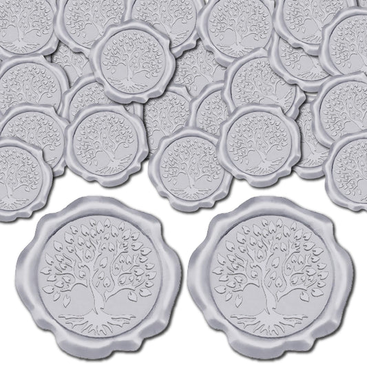 CRASPIRE 50pcs Tree of Life Wax Seal Stickers Silver Decoration Stickers Adhesive Envelope Sealing Stickers for Wedding Invitation Envelope Decor Birthday Party Craft Scrapbook DIY