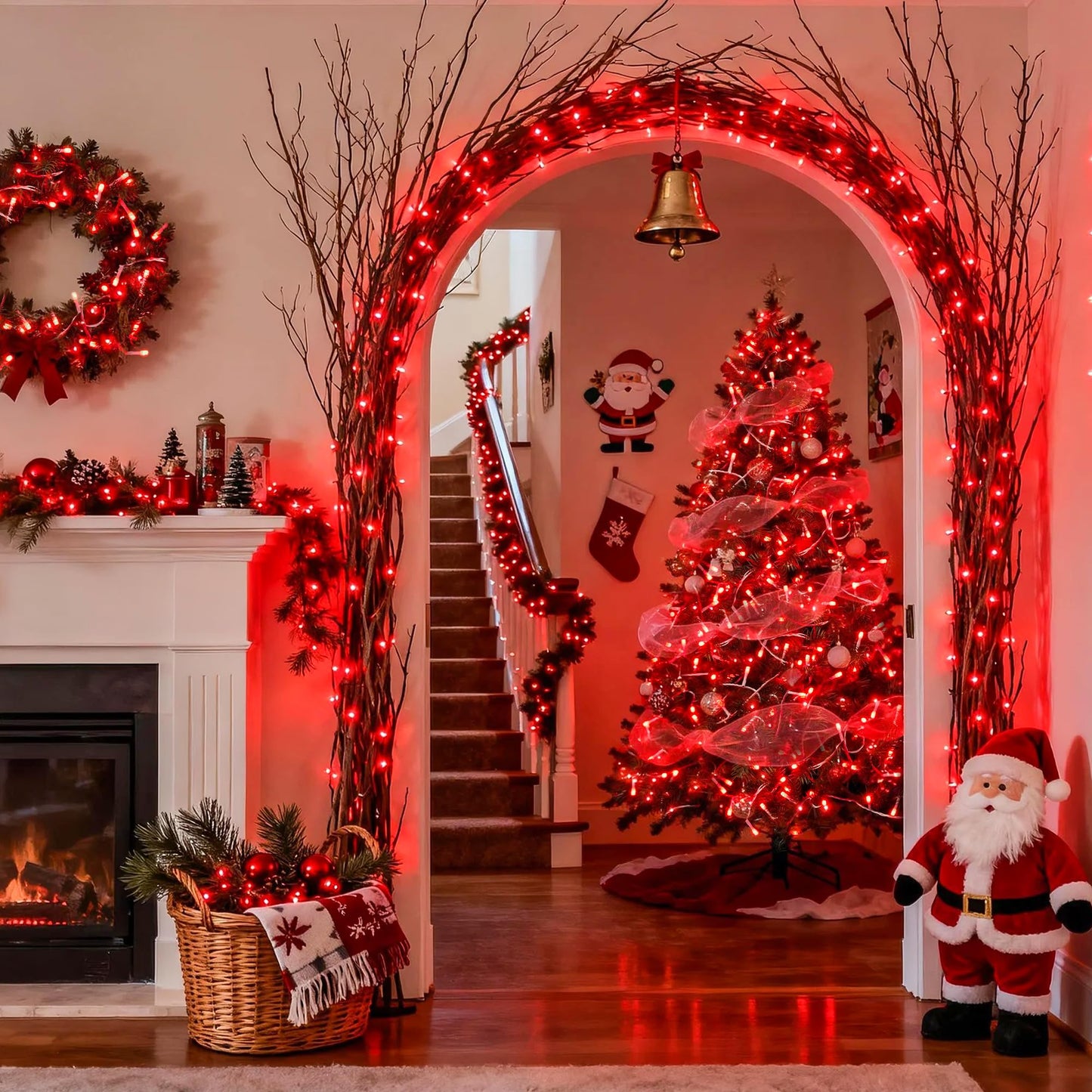 JMEXSUSS 33ft 100 LED Red Valentine Lights, Connectable 8 Modes Valentine Room Light Indoor Plug-in, Clear Wire Red Christmas String Light Outdoor Waterproof for Xmas Bedroom, Party