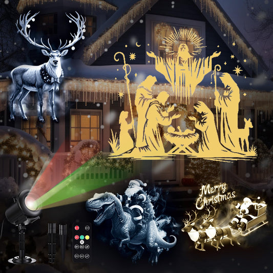 12 in 1 Halloween and Christmas Projector Lights Outdoor Indoor Decoration, Waterproof Holiday 3D Projector Light HD Patterns Dynamic 4 Colors with Remote for Window Wall Yard