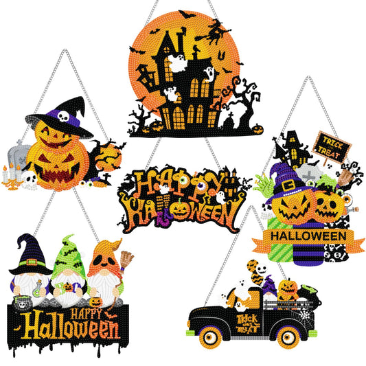 Zonon 6 Pcs Fall Diamond Art Kits Hanging Sign Decor 5d Autumn Diamond Painting for Adults DIY Art Craft Welcome Sign Flower Pumpkin Boots Gnomes Truck Ornament for Thanksgiving Wall Window Door Decor