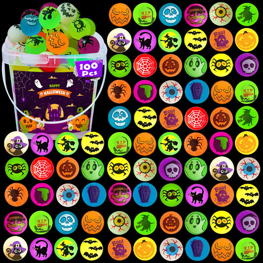 SUNPROUND 100Pcs Halloween Bouncy Balls, Glow in The Dark Bouncing Balls Eyeballs for Halloween Party Favors,Goodie Bag Fillers, Trick or Treating, Classroom Game Prizes