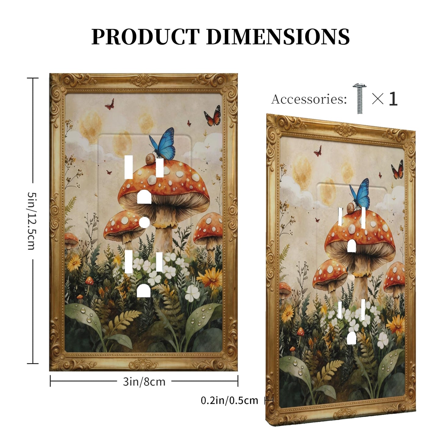 FJSXYDW Vintage Mushroom Butterfly Duplex Outlet Cover Plate