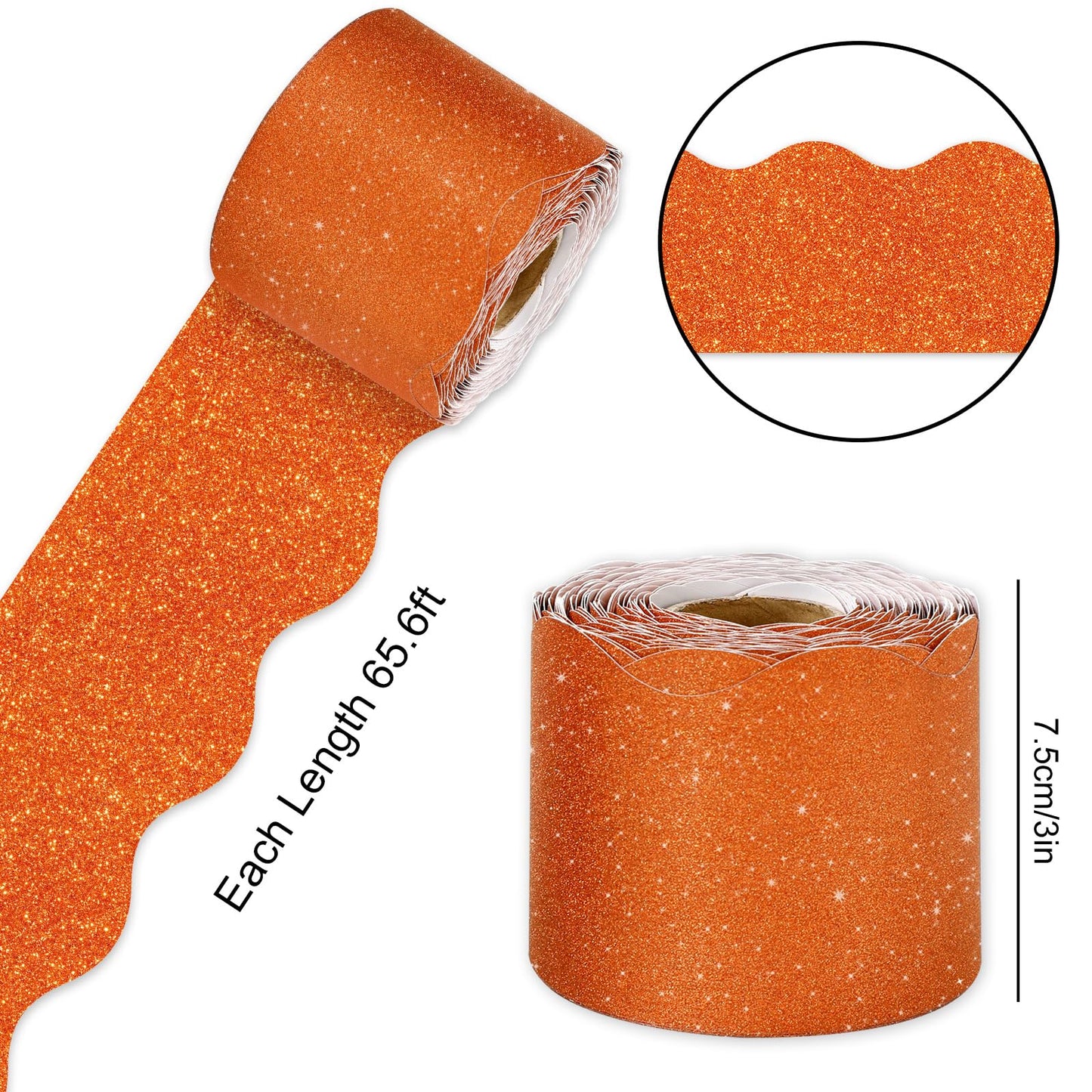 Whaline 131.2Ft Halloween Bulletin Board Border Glitter Orange Black Die Cut Trim Border Roll for Classroom Home Office Chalkboard Wall Decor, 2 Rolls