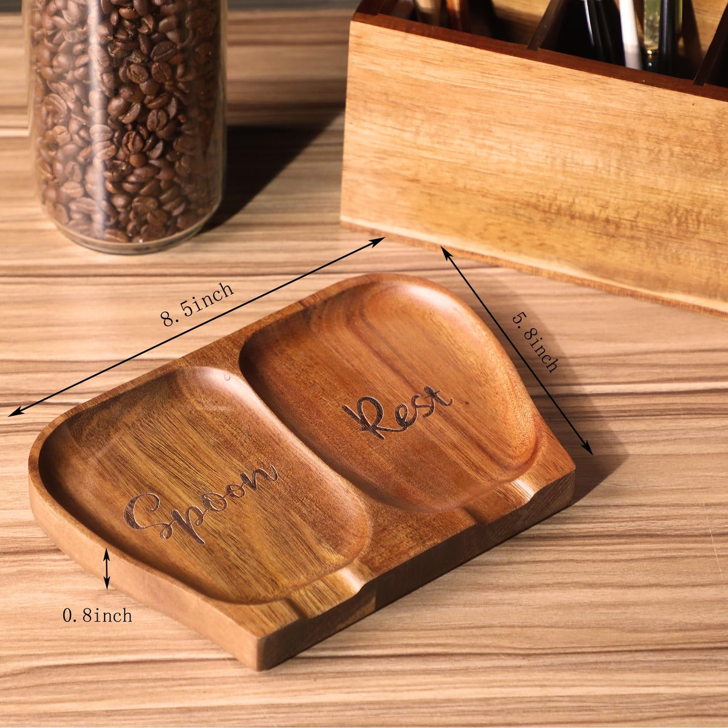 NOOETAH Large Acacia Wood Spoon Rest, Double Wooden Spoon Holder With Non Slip Silicone Feet, Handmade Kitchen Rest for Kitchen Countertop, Brown Labeled "Spoon Rest"