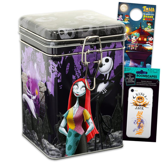 Nightmare Before Christmas Cookie Jar Set - Bundle with Jack Skellington Tin Canister with Lid for Snacks, Cookies, Bathroom Essentials | Nightmare Before Christmas Kitchen Accessory (Styles May Vary)