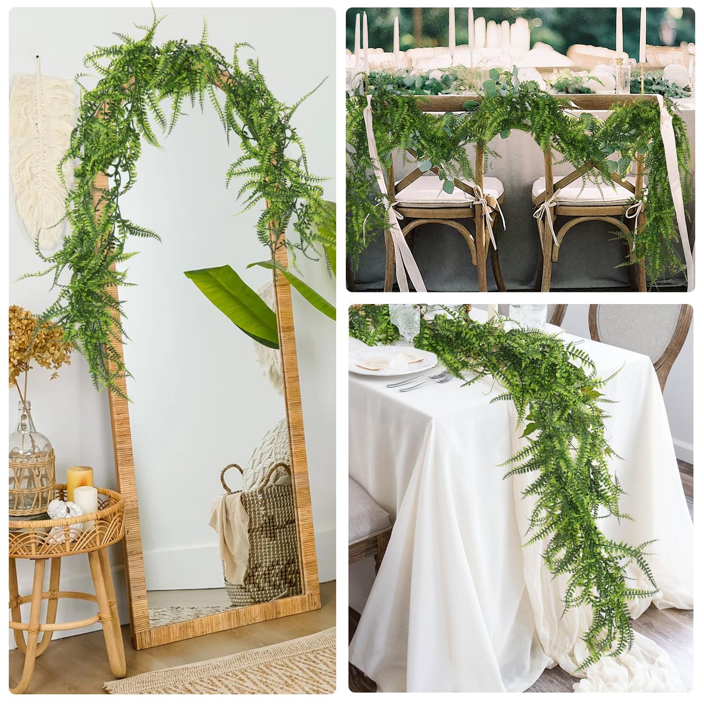 RECUTMS 2Pcs 5.8Ft Artificial Boston Ferns Garland Fake Hanging Plant Greenery Leaves Ivy Garland Faux Ferns Vines for Spring Sunmmer Outdoor Indoor Home Garden Wedding Graduation Party Wall Decor