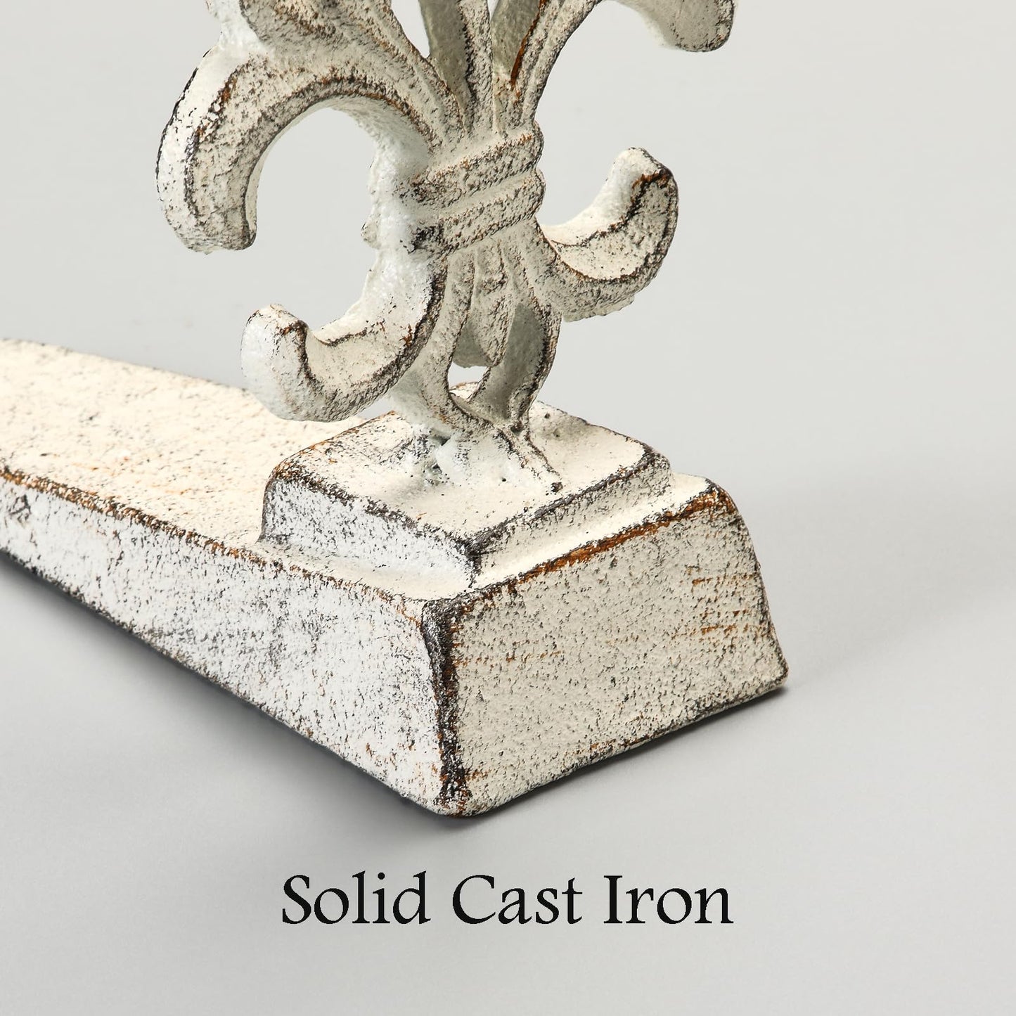Fleur De Lis Door Stoppers Heavy Duty Cast Iron Decorative Door Stop Wedge, 2 PCS, Antique White