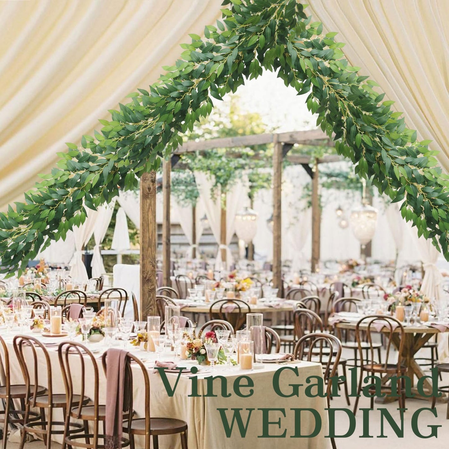 mizii Artificial Vines Garland 10 Feet Faux Italian Ruscus Vine Greenery Garland Silk Green Leaves Decoration Fake Plants Greenery for Table Centerpieces Home Room Wall Wedding Arch Decor (10 feet)