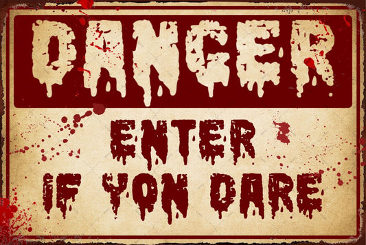 Spooky Metal Tin Sign - 'Enter If You Dare' Halloween Wall Decor 12x16 Inch, Haunted House & Horror Room Art for Indoor/Outdoor - Gothic Party Decoration