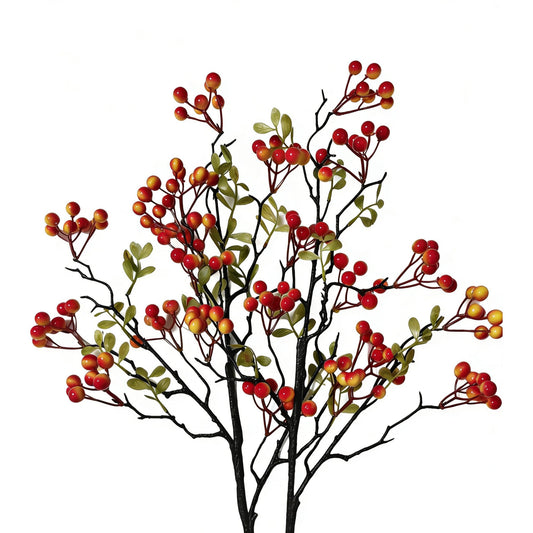gsjzyBrose 2-Pack 27.5 Inch Red Berry Stems,Artificial Red Branches, Bendable Faux Branches with Berry Stems for Home Decor, Weddings, Parties(Orange-red)