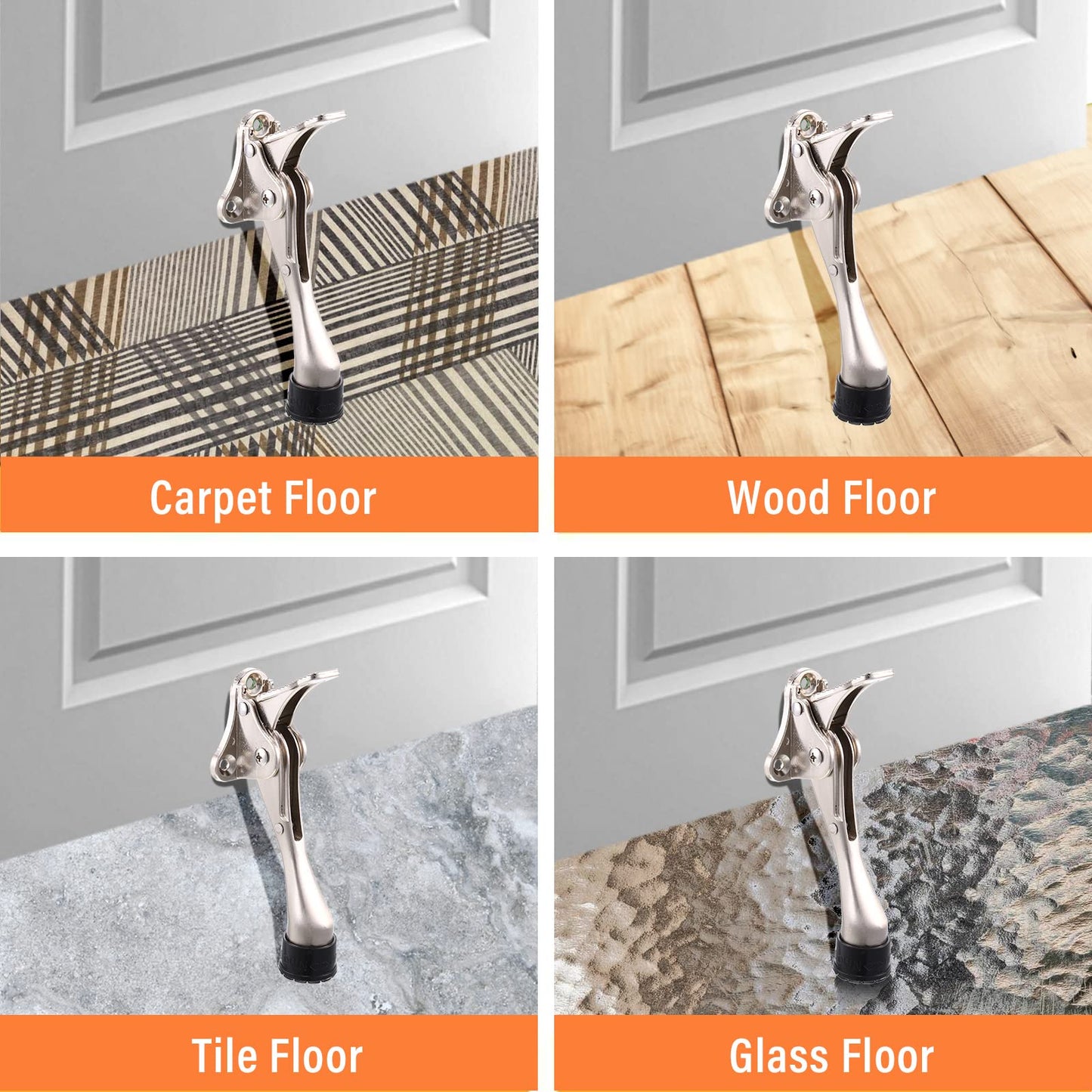 Moxweyeni 6 Pieces Heavy Duty Door Stops for Bottom of Door Metal Kickdown Doorstop with Adjustable Rubber Tips Spring Replacements Doorstop (Silver)