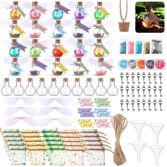 Jinei 262 Pieces Mystery Potion Craft Kit with 36 Magic Witch Potion Bottles Fairy Wing DIY Magic Fairy Bottle Set for Halloween Decorations Birthday Creative Gift Filling Supplies