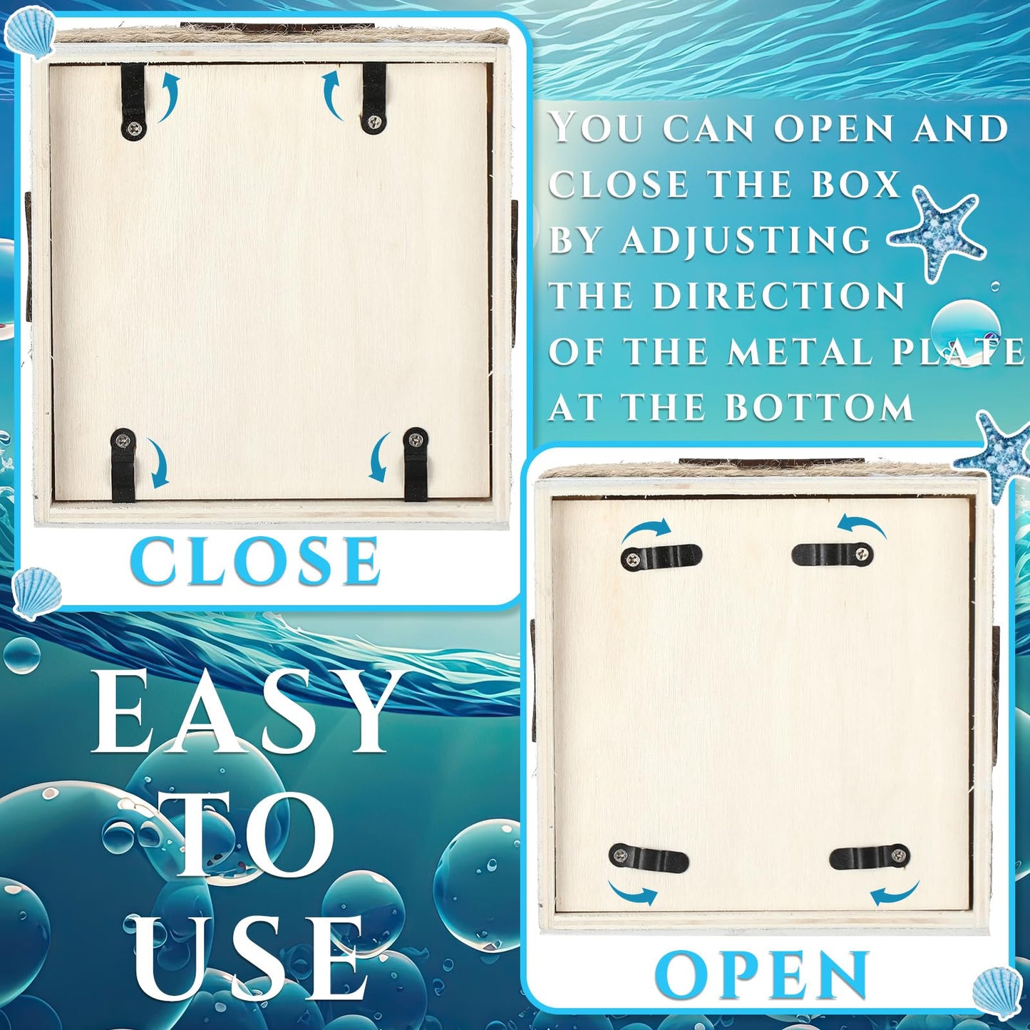 Threehoney Wood Tissue Box Cover Square Beach Farmhouse Bathroom Accessories Conch Starfish White Tissue Box Holder with Slide Out Bottom Rustic Ocean Room Decor Coastal Napkin Holder