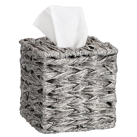 Sumnacon Wicker Tissue Box Cover, Square Tissue Box Holder, Hand Woven Facial Tissues Dispenser, Decorative Boho Tissue Box Organizer for Bathroom Bedroom Kitchen Office Table Desk Counter, Grey