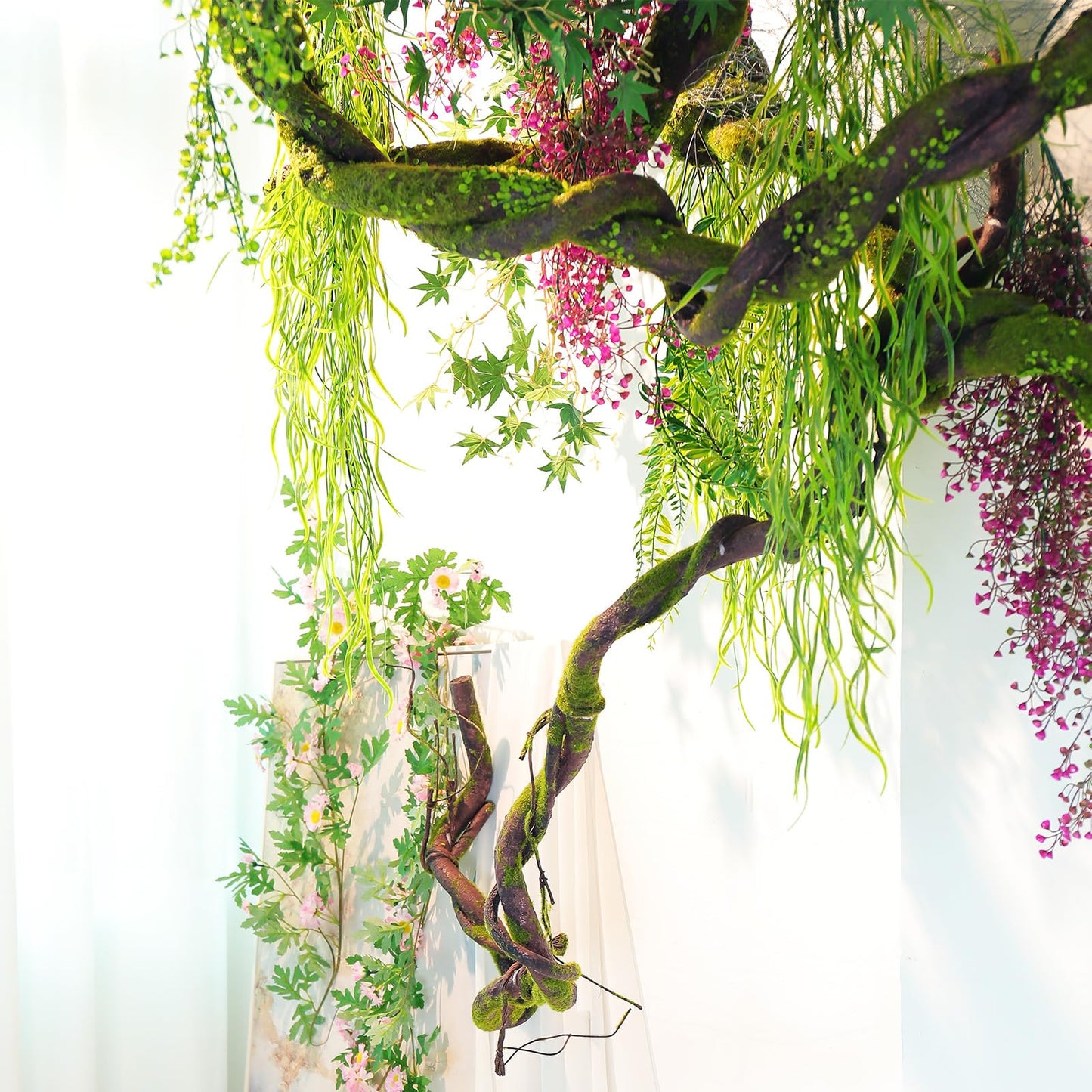 70.9in Realistic Bendable Mossy Tree Branches Reptile Jungle Vines Hanging