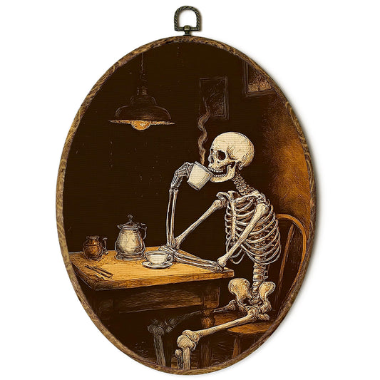 FSTCSV Vintage Halloween Ghost Oval Wall Art Framed, Spooky Ghost Candle Canvas Prints Wall Hanging Art, Rustic Fall Dark Academia Halloween Oval Walls Decor for Home Living Room, 8.8x11.5in