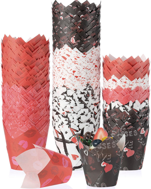 Havawish 500 Counts Valentines Day Tulip Cupcake Liners Love Baking Liners in Standard Size Heart Grease Proof Cupcake Wrappers Muffin Liner Holders for Baking Cups Wrapper for Party