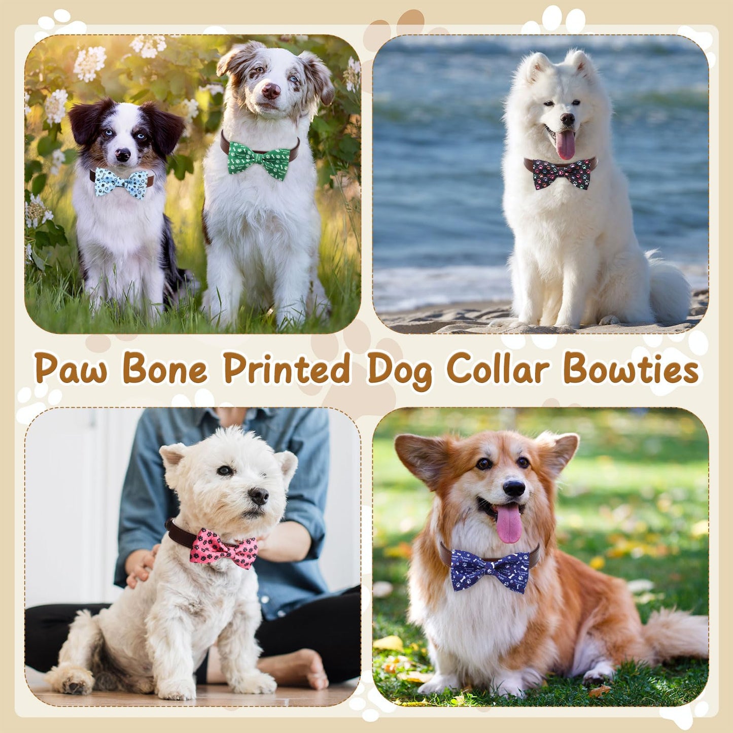 Cosblank 60 Pcs Paw Bone Print Dog Collar Bow Ties Bulk Dog Grooming Supplies Bowtie Accessories Puppy Bows Detachable Collar Charms for Small Medium Large Cat Pet Costume