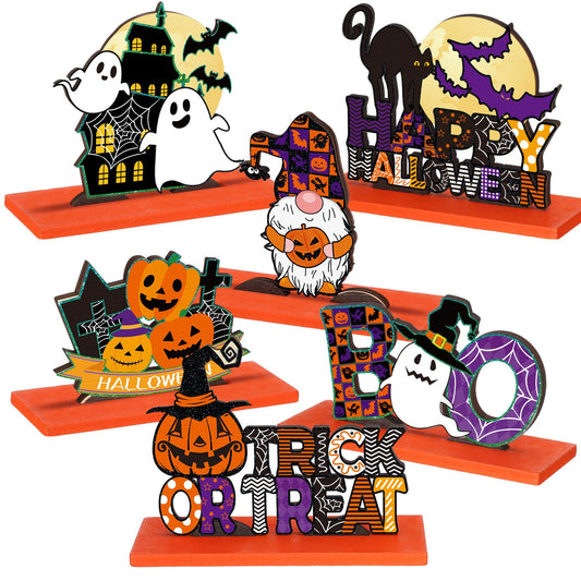 Hoolerry 6 Pieces Halloween Table Decorations Pumpkin Ghost Witch Hat Table Centerpiece Trick or Treat Table Topper Signs for Halloween Table Party Living Room Kitchen Office Bar Decorations
