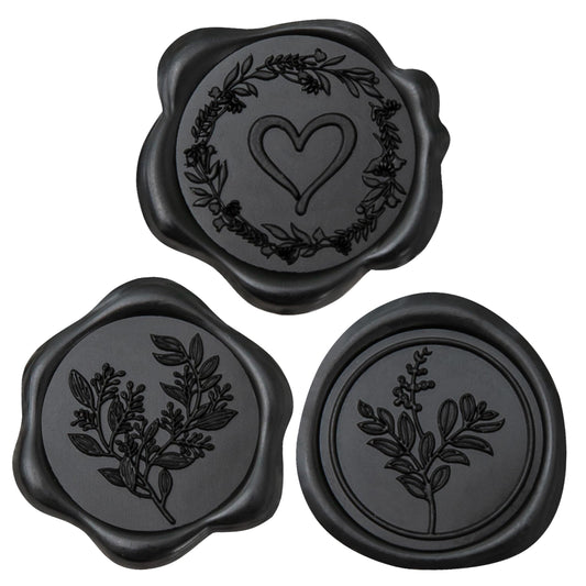 Uwilowe 60 Pcs Black Wax Seal Stickers Self-Adhesive Envelope Seals Stamp Stickers, Perfect for Wedding Invitations Seating Chart Christmas Gift Wrapping 3 Designs in 1 Pack