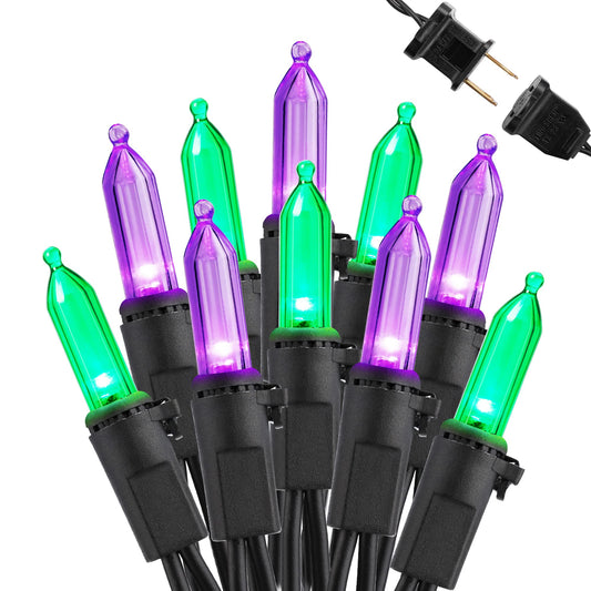 Brizled Purple & Green Halloween Lights, 33ft 100 LED Halloween String Lights, 120V UL Listed Purple Light String Connectable, Mini Green Lighting Set for Indoor Outdoor Tree Party Home Garden Decor