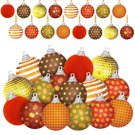 XunYee 24 Pcs Thanksgiving Ball Ornaments 2.36 Inch for Tree Plastic Thanksgiving Orange Ball Ornaments Buffalo Plaid Decorative Hanging Ornament Farmhouse Decor for Home Autumn Harvest Holiday Party