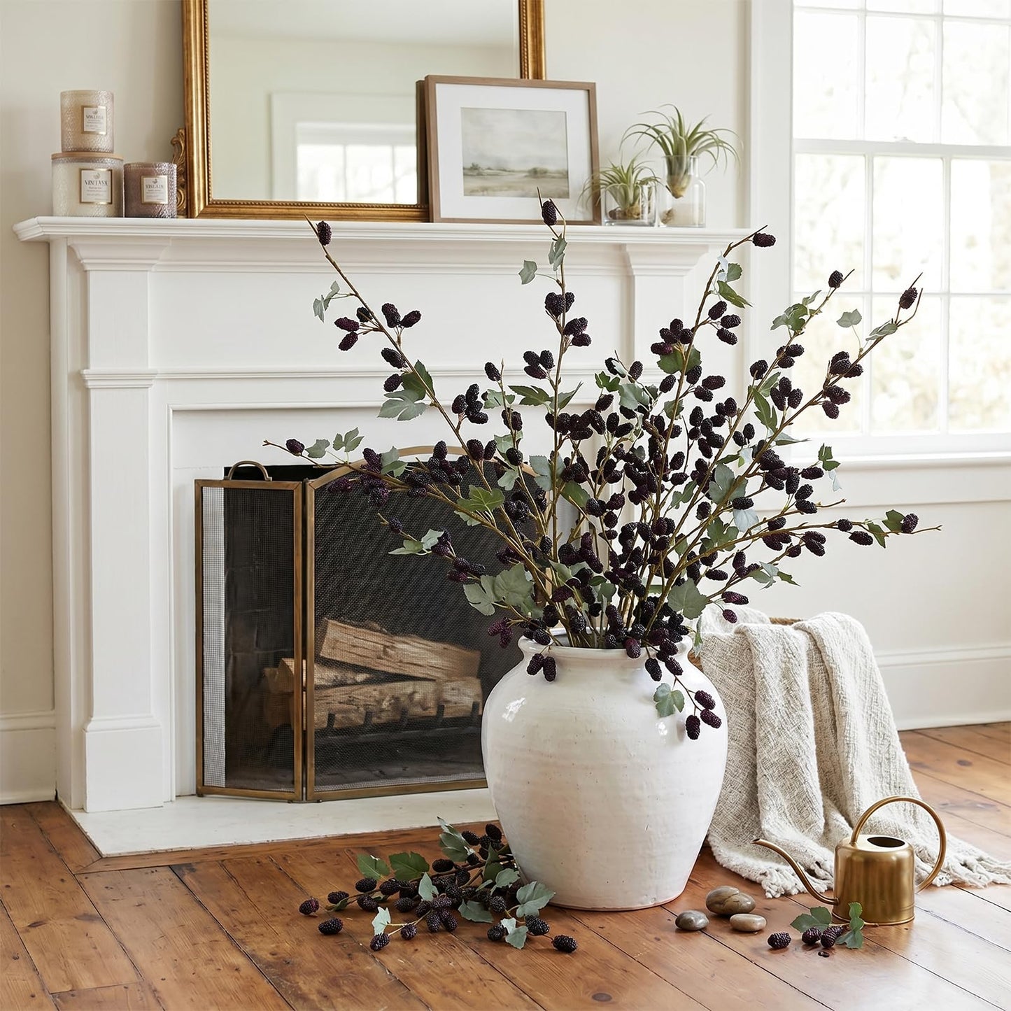 CITYES 2 Pcs Faux Berry Stems Realistic Black Raspberry Berries Flowers Faux Mulberry Picks Artificial Flowers Branches for Indoor Home Decor Vase Thanksgiving Farmhouse Christmas DIY Mantel Harvest