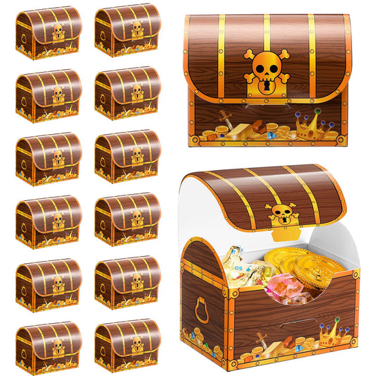 Chinco Treasure Treat Chest Boxes Cardboard Pirate Treasure Chest Party Favor Box Present Goodie Boxes for Halloween Game Pirate Theme Party(24 Pcs,Simple Style)