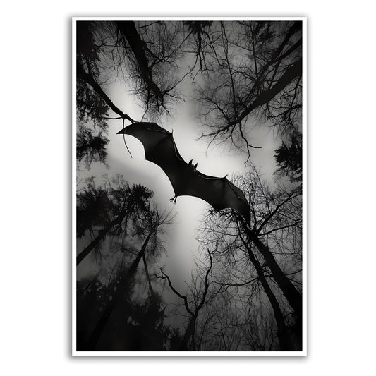 Bat Canvas Wall Art Dark Forest Painting Black and White Bird Artwork Gothic Landscape Poster Vintage Bat Pictures Gothic Forest Wall Art Dark Academia Artwork Black Tree Poster for Room 16x24in No Frame
