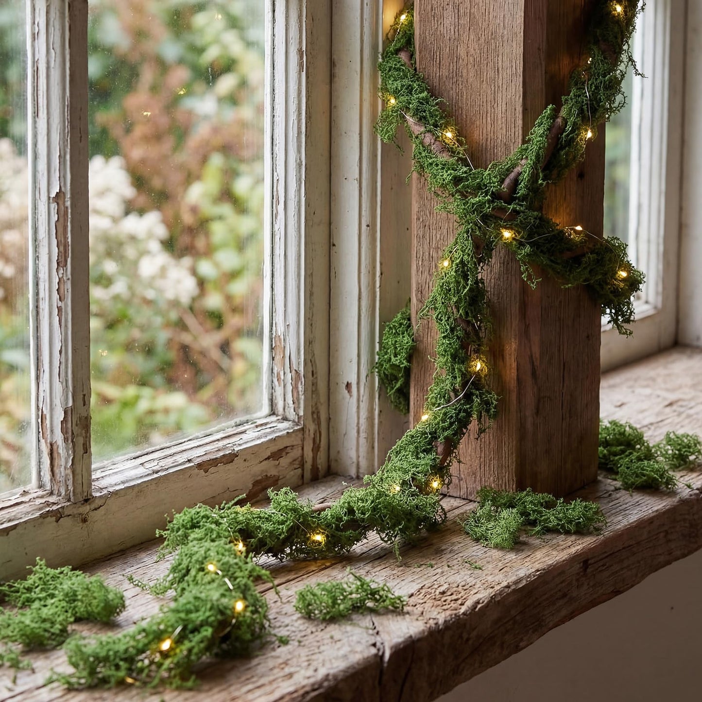 Janinka 4 Pcs 118in Large Bendable Artificial Tree Branches with Moss Enchanted Forest Decorations DIY Jungle Climber Vines Fake Moss Jungle Party Decor for Garden Landscape Reptile Habitat Decor