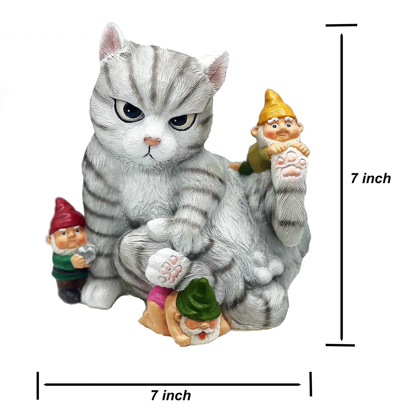 FICITI Add a Playful Touch to Your Garden with Our Cat and Gnomes Garden Statue - Perfect for Cat Lovers and Garden Enthusiasts - 8.5 Inces
