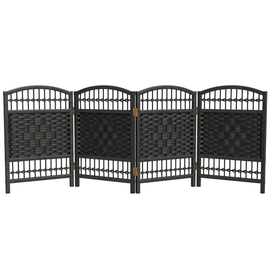 Red Lantern 2 ft. Short Fiber Weave Folding Screen - Black - 4 Panels