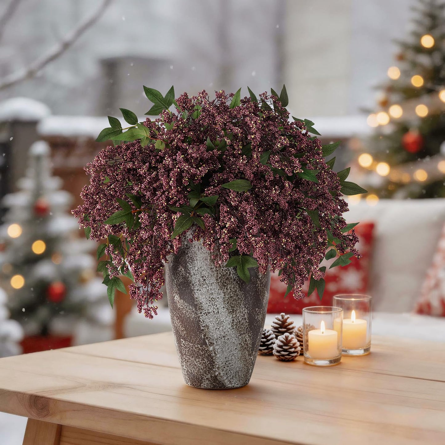 Miaikoe 3 Pcs Artificial Berry Stem 36" Realistic Flowers Picks Branches Faux Stem Spray DIY for Holiday Seasonal Farmhouse Mantel DIY Home Decorations (Dusty Plum)