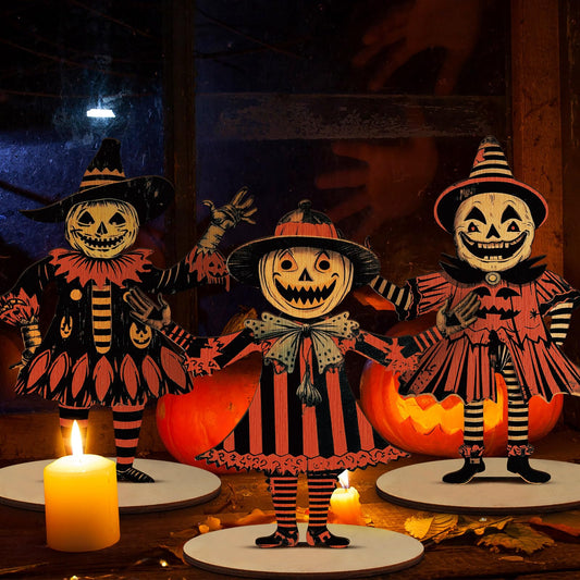 WinnerWhy 3 Pcs 9 x 6 Inch Vintage Halloween Table Decor Farmhouse Pumpkin Ghost Wooden Centerpiece Signs Retro Rustic Halloween Table Decorations for Home Tabletop Indoor Holiday Party